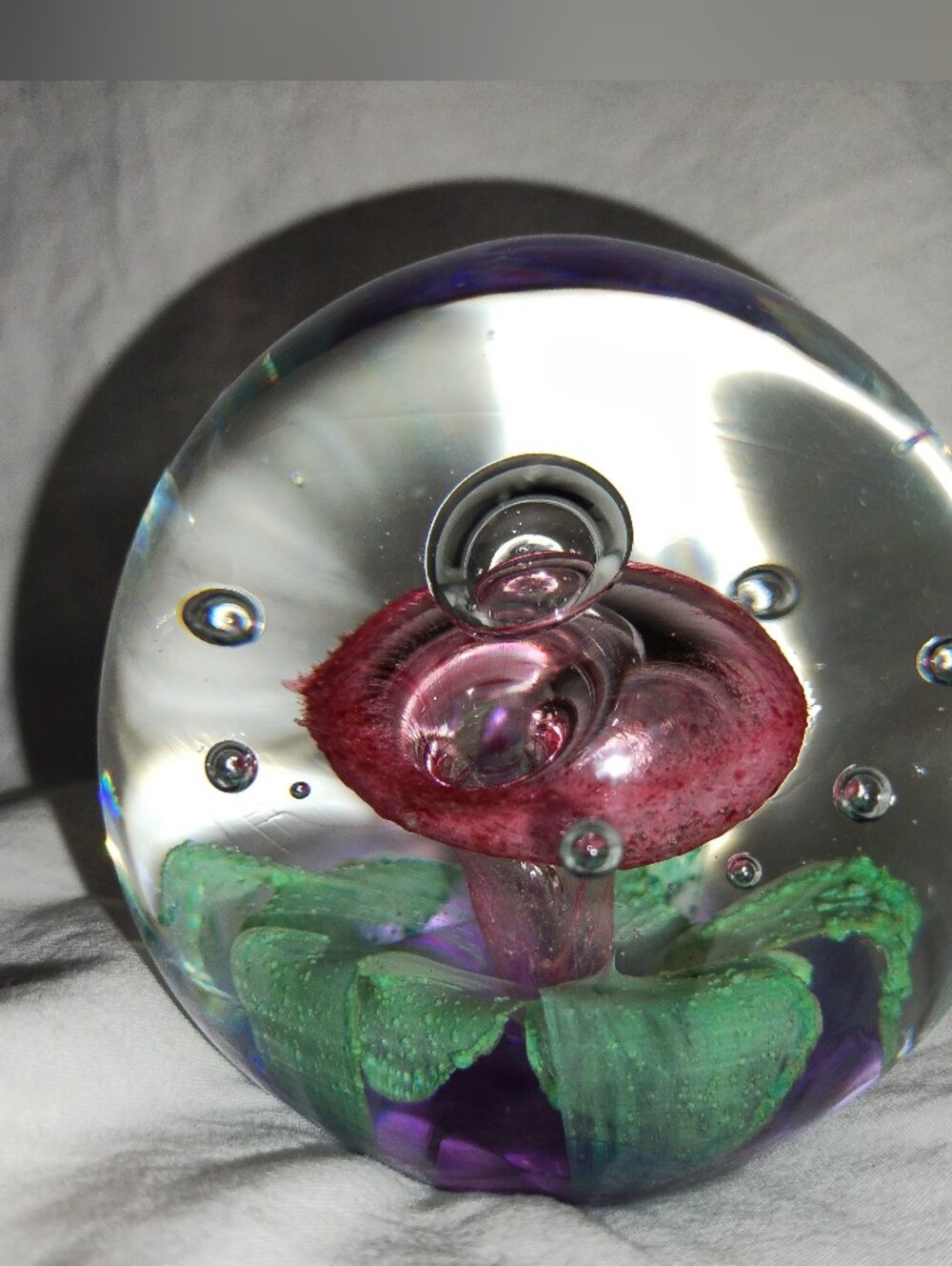 Vintage Hand Blown Glass Flower Mushroom Paperweight Decor Control Bubble 3" Dia